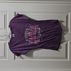 Harley Davidson V-neck T-shirt Purple Size Small